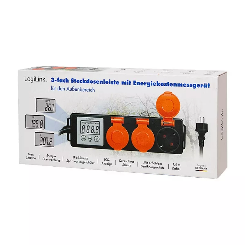 LogiLink Energiekostenmessgerät Außenbereich mit 3 Steckdosen