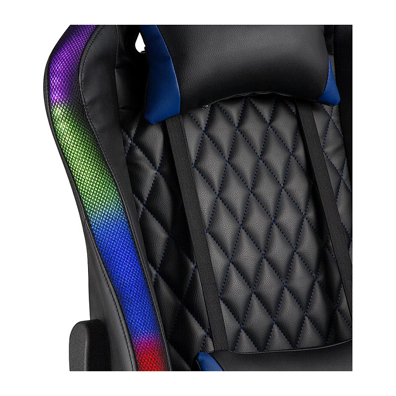 LogiLink EO0076 Gaming Chair mit RGB-Beleuchtung, Lendenwirbelstütze, Schwarz/Blau