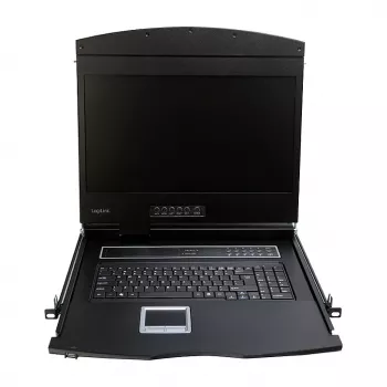 LOGILINK LC902GE KVM-Konsole mit 19-Zoll-LCD-Bildschirm, VGA, deutsche Tastatur