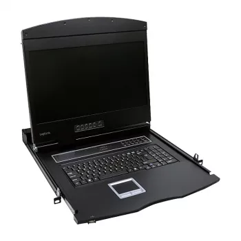LOGILINK LC902GE KVM-Konsole mit 19-Zoll-LCD-Bildschirm, VGA, deutsche Tastatur