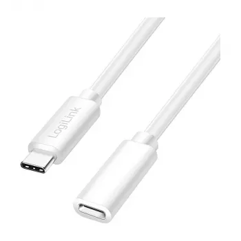 LOGILINK USB 2.0 Type-C Verlängerungskabel – USB-C Stecker auf Buchse, 480 Mbit/s, 100W Power Delivery, Weiß, 1m