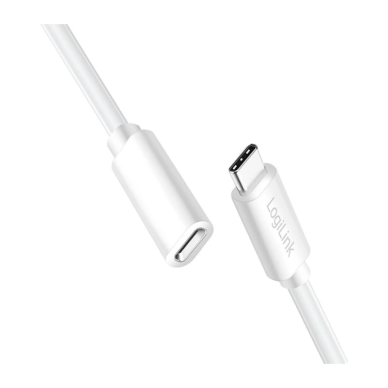 Logilink USB 2.0 USB-C Verlängerungskabel (Stecker auf Buchse) – 100W PD, 480 Mbps, Weiß, 2m