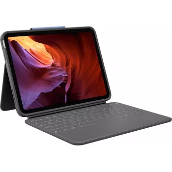 Logitech Rugged Folio mit US International QWERTY-Tastatur für Apple iPad der 10. Generation (A2696) - Graphit, MIL-STD-810G Sturzsicherung