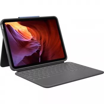 Logitech Rugged Folio mit US International QWERTY-Tastatur für Apple iPad der 10. Generation (A2696) - Graphit, MIL-STD-810G Sturzsicherung