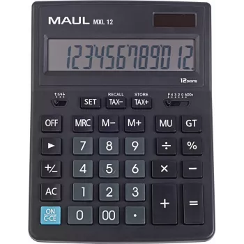MAUL MXL 12 Tischrechner mit 12-stelligem LCD-Display, Steuerberechnung, Dual-Power, Schwarz 7267090