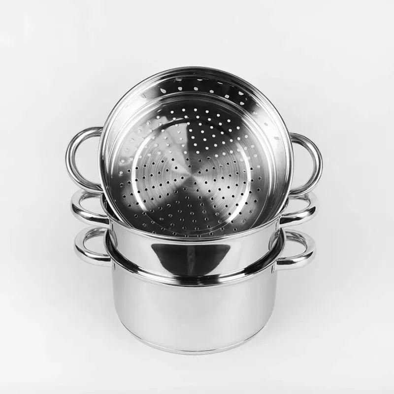 MEO Dampfkochtopf-Set aus Edelstahl 4L, 22 cm, 3-stufig, induktionsgeeignet, Silber MR-2900-22