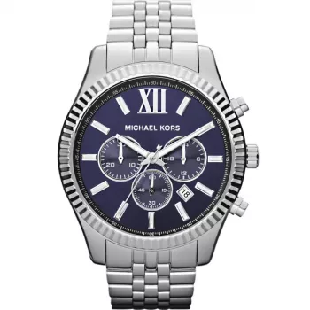 Michael Kors MK8280 Herren Quarzuhr, 45 mm, Silber/Dunkelblaues Zifferblatt