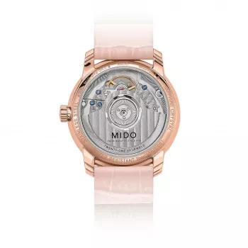 MIDO Baroncelli III Lady Automatikuhr 33mm Roségold PVD Edelstahl Silbernes Zifferblatt Braunes Lederarmband M027207360100