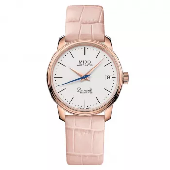 MIDO Baroncelli III Lady Automatikuhr 33mm Roségold PVD Edelstahl Silbernes Zifferblatt Braunes Lederarmband M027207360100