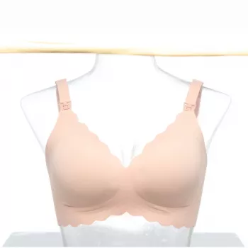 Momcozy YN46 Nahtloser Stütz-BH mit Blumenmuster Still-BH Push-up Beige Größe M