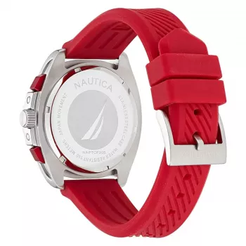 Nautica Herren Pacific Beach Chronograph Armbanduhr mit blauem Zifferblatt und Silikonarmband NAPTCF205