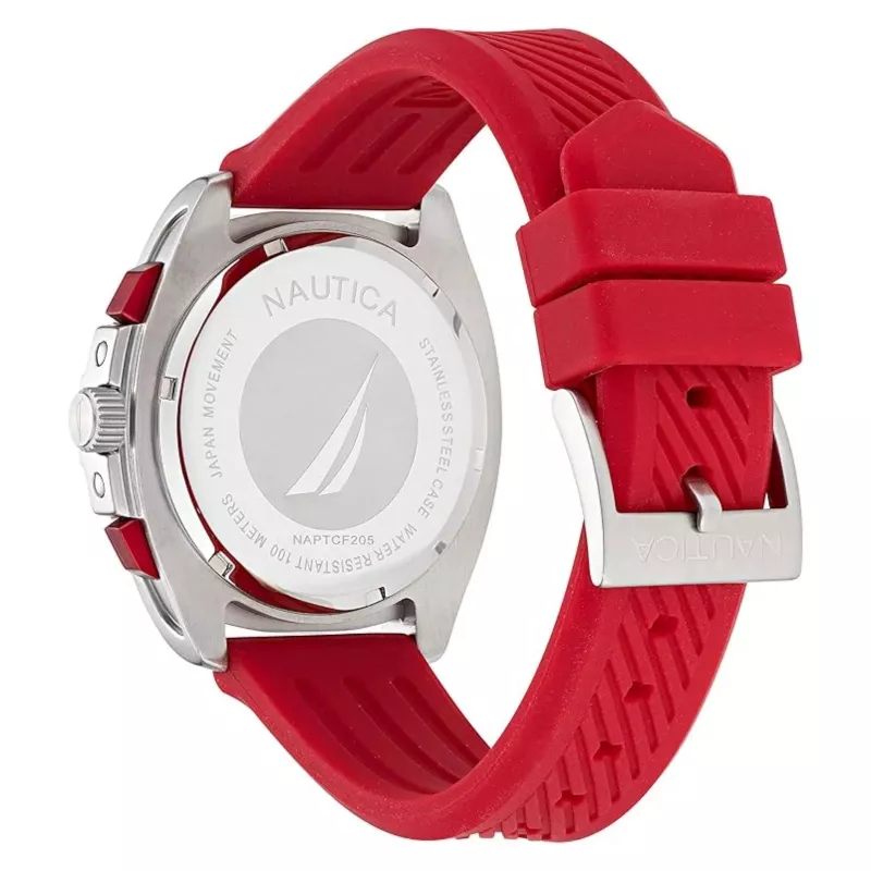 Nautica Herren Pacific Beach Chronograph Armbanduhr mit blauem Zifferblatt und Silikonarmband NAPTCF205