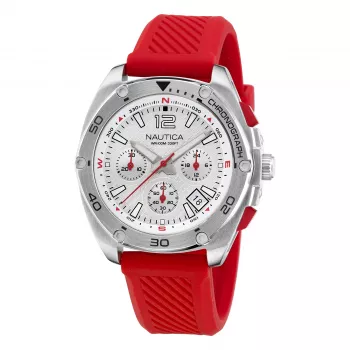 Nautica Herren Pacific Beach Chronograph Armbanduhr mit blauem Zifferblatt und Silikonarmband NAPTCF205