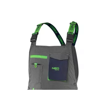 NEO TOOLS 81-247-XXL professionelle Arbeitshose mit Kniepolstertaschen, Grau/Grün, Größe XXL