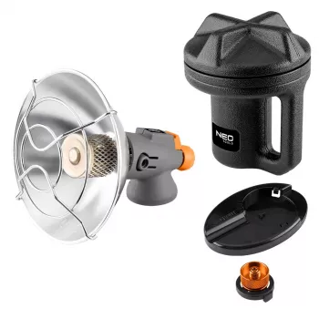 NEO TOOLS 90-134 Tragbarer Gas-Strahler mit Piezo-Zündung, 1,7 kW, Keramikplatte, für Butan-/Propankartusche, Schwarz/Rot