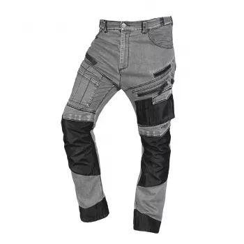 NEO TOOLS Denim-Arbeitshose mit Oxford-Verstärkungen, Grau, Größe M