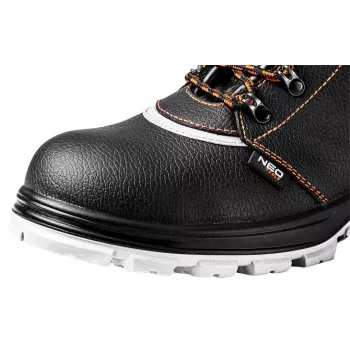 NEO TOOLS Sicherheitsstiefel aus Leder, Stahlkappe, S1P SRC, Größe 44, Schwarz