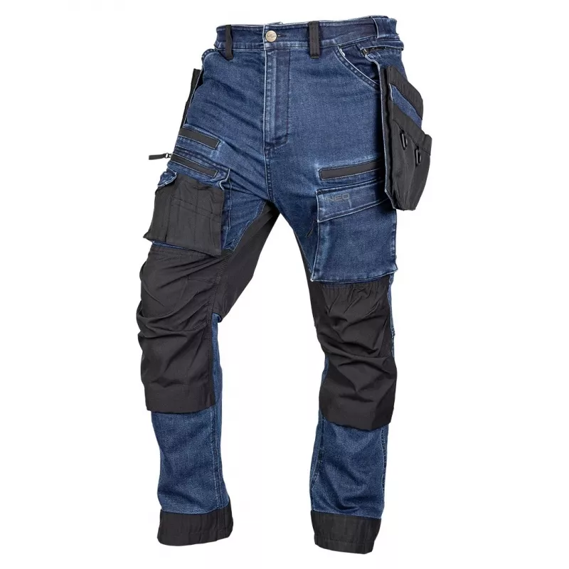 NEO TOOLS Herren-Denim-Arbeitshose mit Cordura-Verstärkungen, Marineblau, Größe M (81-361-1-M)