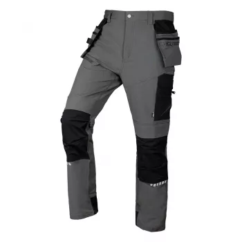 NEO TOOLS Mix&Match Arbeitshose mit 4-Wege-Stretch, Cordura-verstärkt, Grau/Schwarz, XS