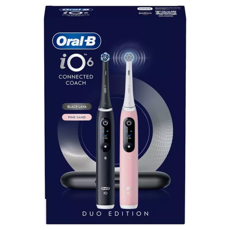 Oral-B iO Series 6 Duo Pack elektrische Zahnbürsten, Black Lava / Pink Sand