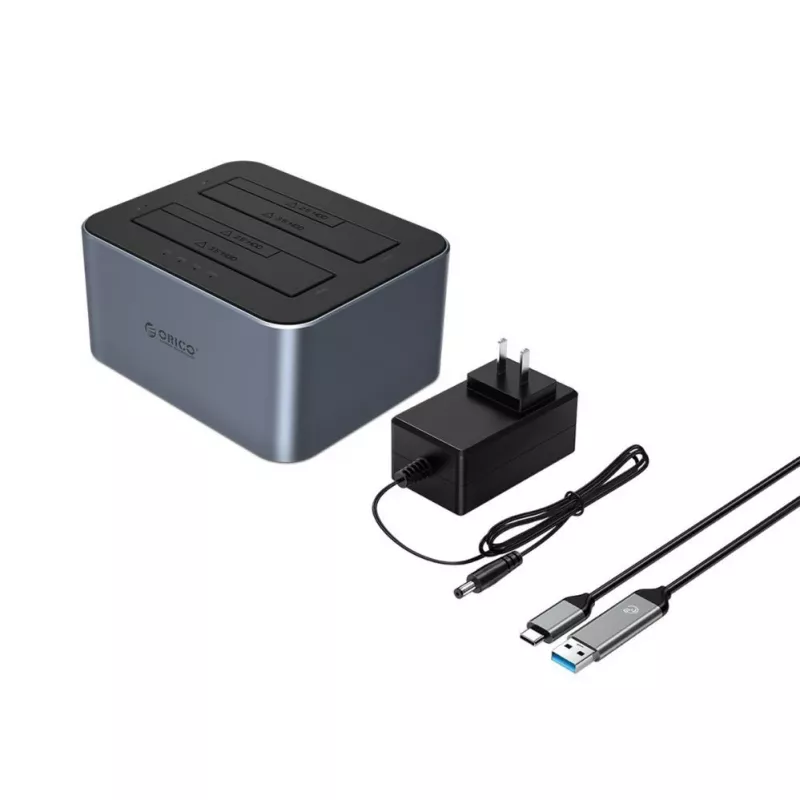 ORICO 6626C3-C-V1 2-Fach Docking Station mit Offline-Klonfunktion für 2,5 inch/3,5 inch SATA HDD/SSD - Grau