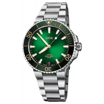 ORIS Aquis Date Calibre 400 Herren-Automatikuhr 41,50 mm grünes Zifferblatt Edelstahlarmband 41270782209PE