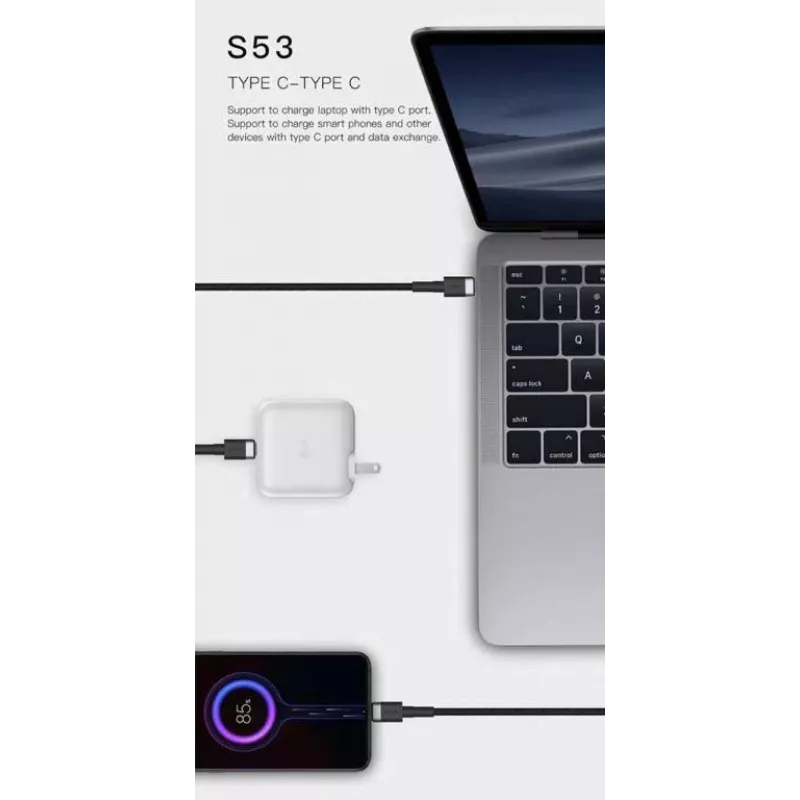 ORSEN S53 USB-C auf USB-C Kabel 3A 1m Schwarz