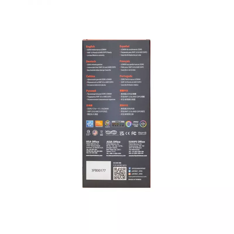 Patriot Memory Viper Venom 16GB DDR5 6400MHz CL38 AMD EXPO UDIMM Arbeitsspeicher-Modul - 1x16GB Schwarz