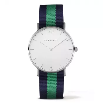 PAUL HEWITT Sailor Line Unisex Quarzuhr 39mm weißes Zifferblatt grün/weißes Nylonband PH-SASSTWNG20
