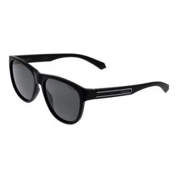 Polaroid PLD2156S56003 Unisex Rechteck-Sonnenbrille - Schwarzer Rahmen, Graue polarisierte TAC-Gläser, UV400-Schutz