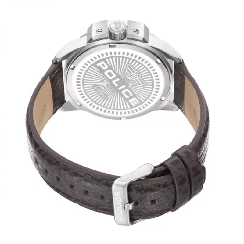 POLICE Herren Analoguhr PEWJF0005703 46mm blaues Zifferblatt Lederarmband