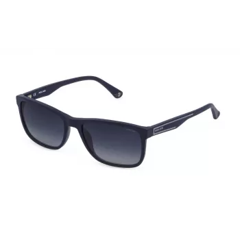 POLICE Herren Rechteck-Sonnenbrille SPLB40N560C03 - Schwarzer Acetatrahmen, rauchgraue Polycarbonatgläser, UV400-Schutz