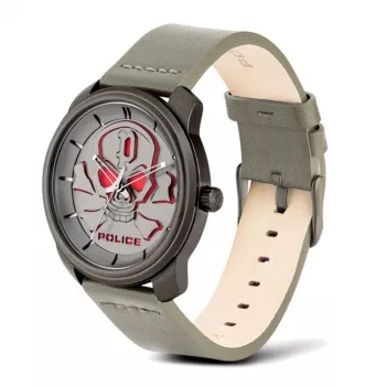 POLICE Herrenuhr PL15714JSU-61 44,5mm Blaues Zifferblatt Lederarmband Quarz