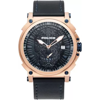 POLICE Herrenuhr PL15728JSR.03 Raho blaues Zifferblatt Lederarmband 53mm