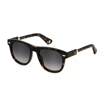 POLICE SPLL87-5206E4 Unisex Rechteckige Sonnenbrille Havanna Braun Schildpatt Rahmen Brauner Verlaufsglas 52mm