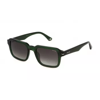 POLICE SPLN36-520G61 Herren-Rechteck-Sonnenbrille - Schwarz/Grauer Rahmen, Graue Gläser, 52 mm