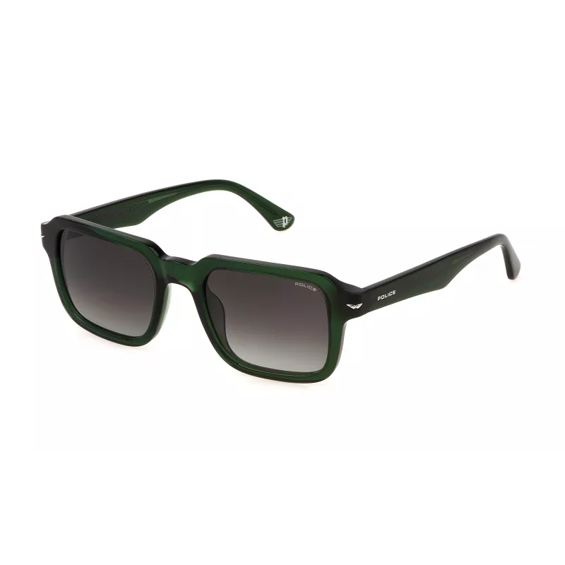 POLICE SPLN36-520G61 Herren-Rechteck-Sonnenbrille - Schwarz/Grauer Rahmen, Graue Gläser, 52 mm