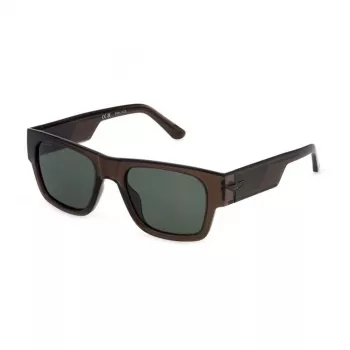 POLICE SPLP23M54M82P Herren Rechteckige Polarisierte Sonnenbrille Havanna Acetatrahmen Grüne Gläser 54mm