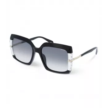 POLICE Damen-Sonnenbrille SPLG23M570700 Geometrischer schwarzer Acetat-Rahmen graue Polycarbonat-Gläser 57mm