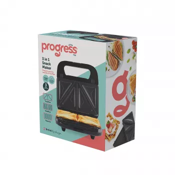 Progress EK6666PVDE 3 in 1 Snack Maker – Waffel-, Sandwich- & Donut-Maker, 900W, Schwarz