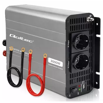 Qoltec Modifizierter Sinus-Wechselrichter 12V auf 230V 1500W/3000W mit USB, kompatibel mit LiFePO4 GEL AGM