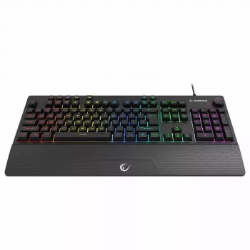 Rampage Simula RGB Macro KB-GX65 kabelgebundene Membran-Gaming-Tastatur mit Handballenauflage, Schwarz