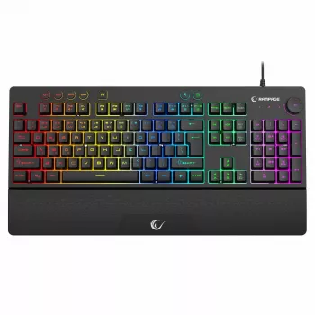 Rampage Simula RGB Macro KB-GX65 kabelgebundene Membran-Gaming-Tastatur mit Handballenauflage, Schwarz