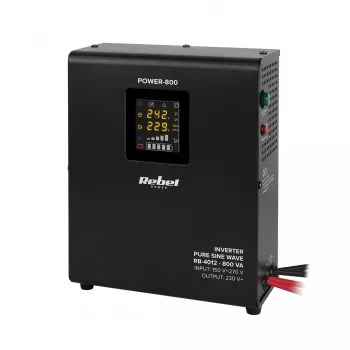 Rebel POWER-800 Wandmontierte Notstromversorgung – Reiner Sinus-Wechselrichter mit 12V Ladefunktion, 230V, 800VA/500W