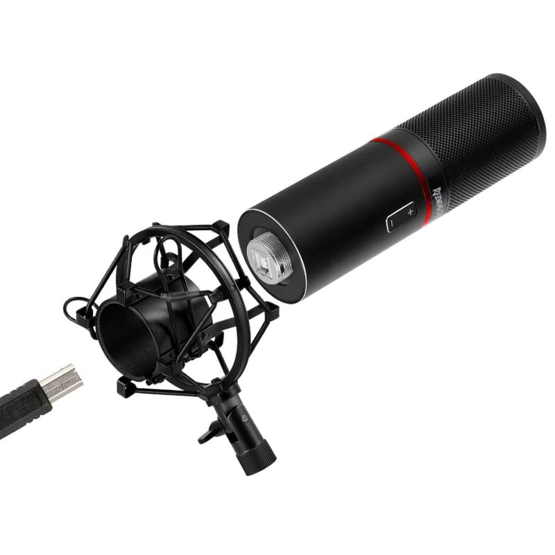 REDRAGON BLAZAR Kardioid-USB-Gaming-Mikrofon und Stativ, Schwarz