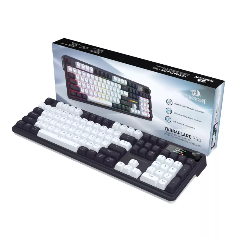 Redragon K762WB-RGB-PRO LCD Full-size Gasket Mechanische Tastatur - Schwarz