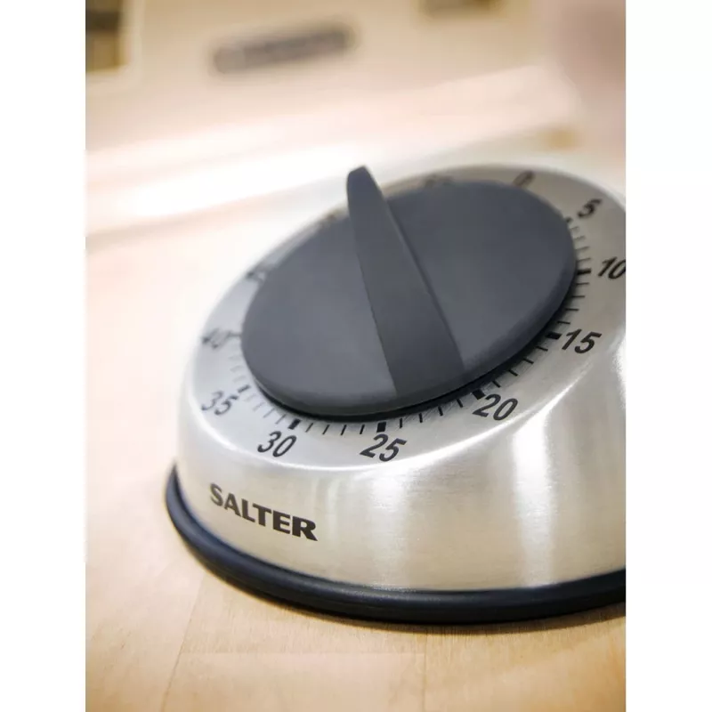 Salter 338 SSBKXR15 Edelstahl Mechanischer Timer - 60-Minuten Aufzieh-Timer mit akustischem Signal, Silber
