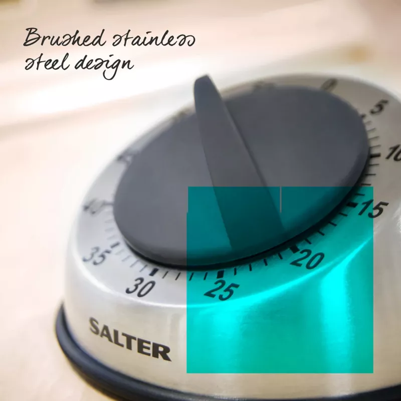 Salter 338 SSBKXR15 Edelstahl Mechanischer Timer - 60-Minuten Aufzieh-Timer mit akustischem Signal, Silber
