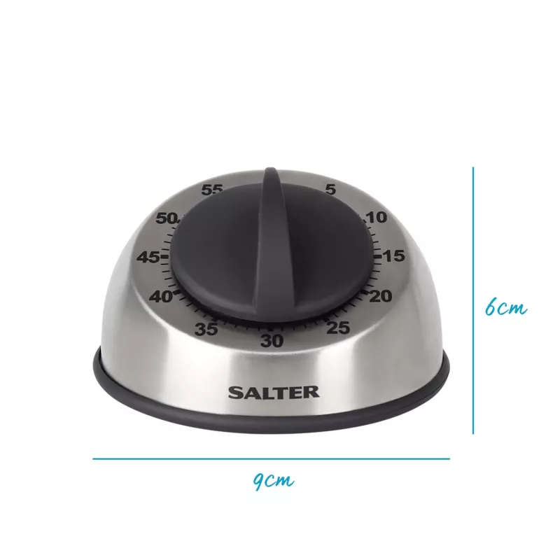 Salter 338 SSBKXR15 Edelstahl Mechanischer Timer - 60-Minuten Aufzieh-Timer mit akustischem Signal, Silber