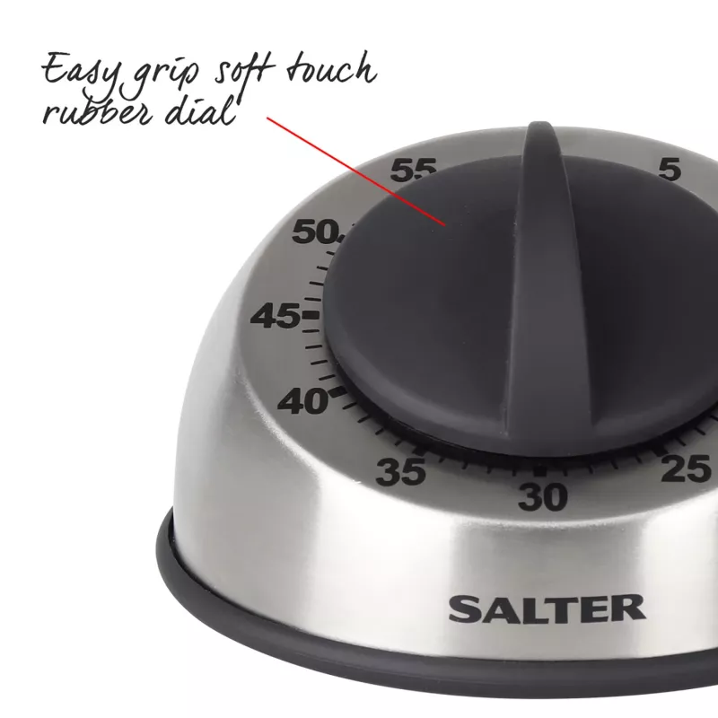 Salter 338 SSBKXR15 Edelstahl Mechanischer Timer - 60-Minuten Aufzieh-Timer mit akustischem Signal, Silber